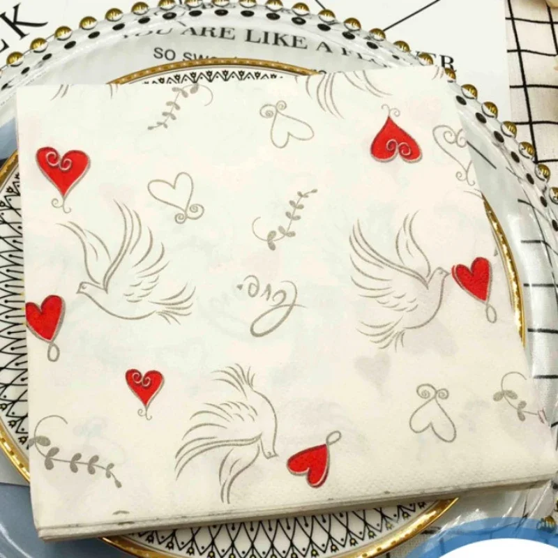 Colourful Printed Napkin Wedding Creative Paper Napkin Wedding Heart Shaped Facial Tissue Table Setting Paper Placemat 20pcs/pac paper napkins,tissue paper decoration
