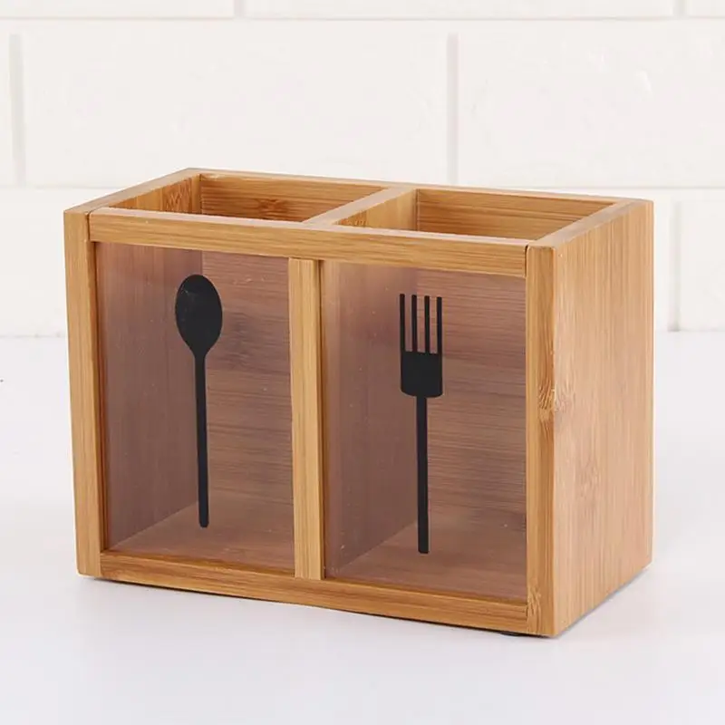 Cutlery Storage Box Minimalist Tableware Storage Holder Box Household Multi-functional Large Capacity Bamboo Utensil Organizer 5