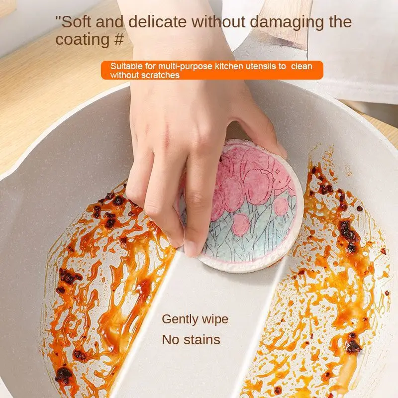 

Wood Pulp Cotton Sponge Wipe Round Cartoon Flower Compressed Water Absorbent Non-stick Oil Kitchen Brush Pan Wash Cloth Cleaning