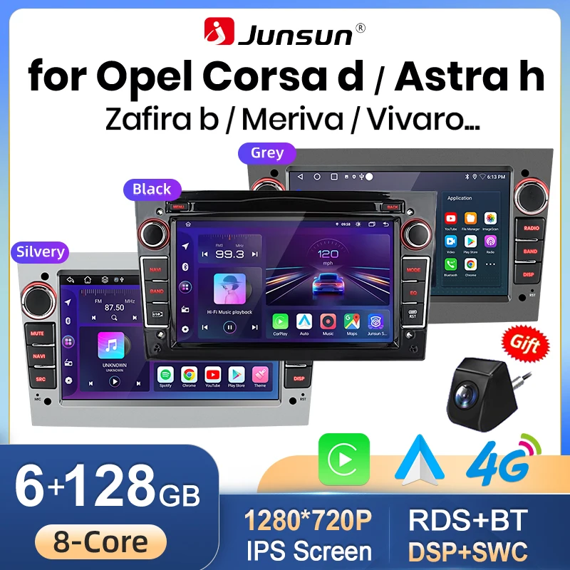 Radio de coche Junsun de 7 pulgadas con Android para Opel Astra H G J Zafira B Corsa C D Antara Vectra Vivaro, CarPlay inalámbrico, Android Auto, navegación GPS, reproductor multimedia, pantalla táctil IPS, WiFi, 4G, DSP, RDS, Bluetooth, FM, AM, SWC, DAB, autoradio, unidad principal estéreo, 2DIN 1