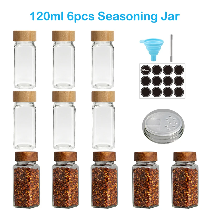 Glass Spice Jars With Labels 4oz Empty Square Spice Bottles Container,with  Bamboo Lid Salt Shaker Pepper Storage Spice Organizer - AliExpress
