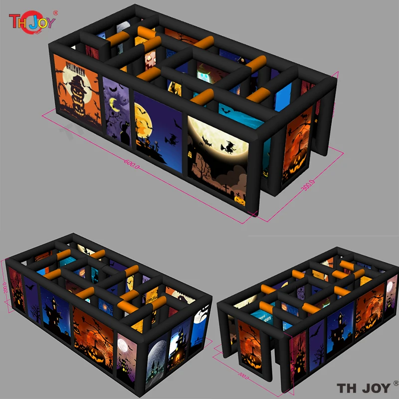 Fast Air Ship 6x4m Custom Made Inflatable Halloween Haunted House Maze Blow Up Air Labyrinth Maze Challenge Game with Blower 6