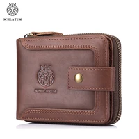 SCHLATUM-cartera Vintage de cuero genuino para hombre, billetera de viaje con múltiples ranuras para tarjetas, bloqueo RFID, piel de vaca