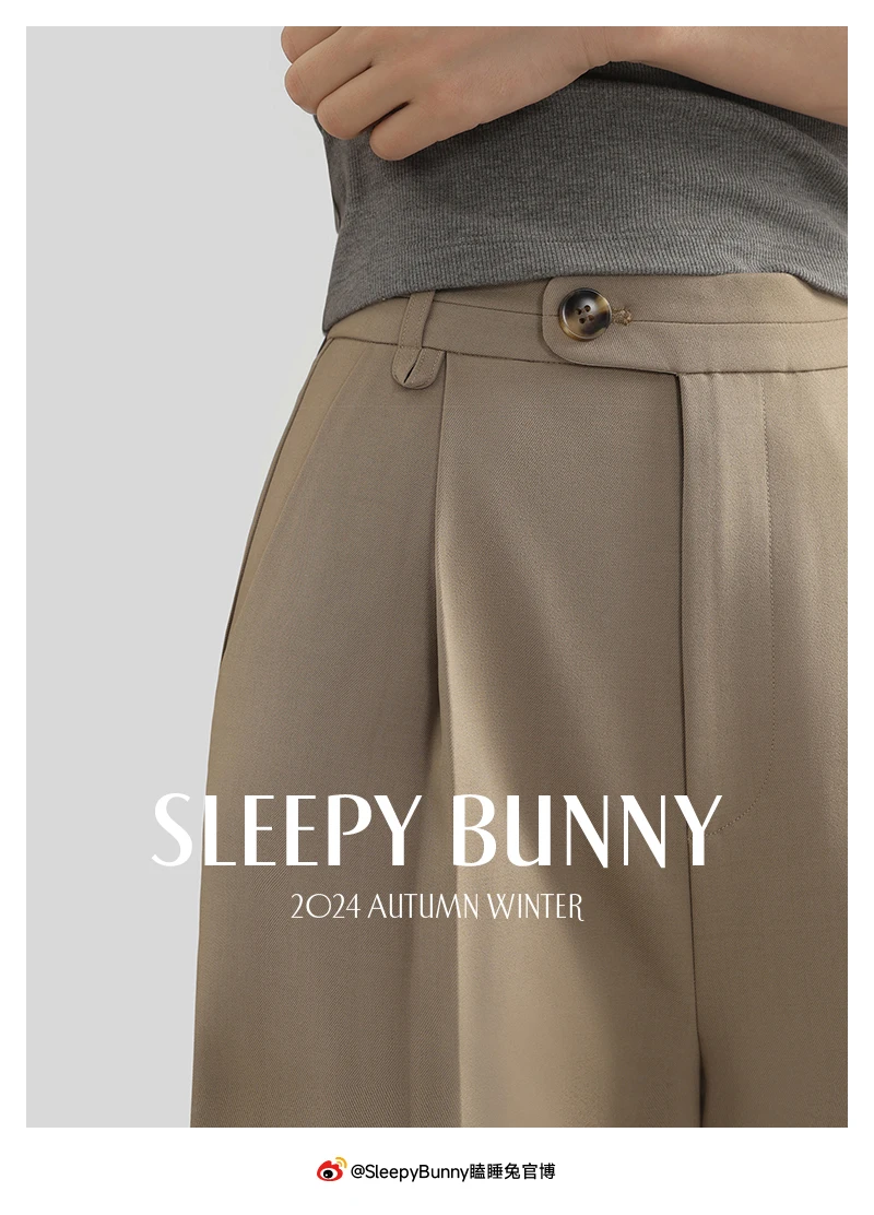 Sleepy Bunny High-Waisted Wide-Leg Pants for Women-Casual