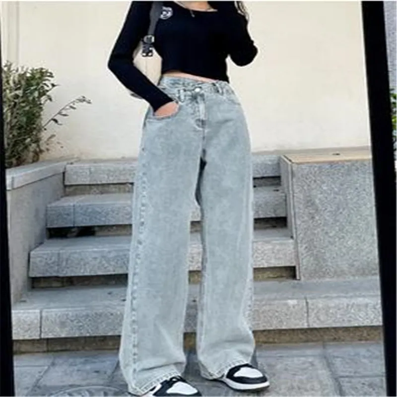 

streetwear high waist women's fashion jeans woman girls women wide leg pants trousers female jean femme denim bagge mom jeans