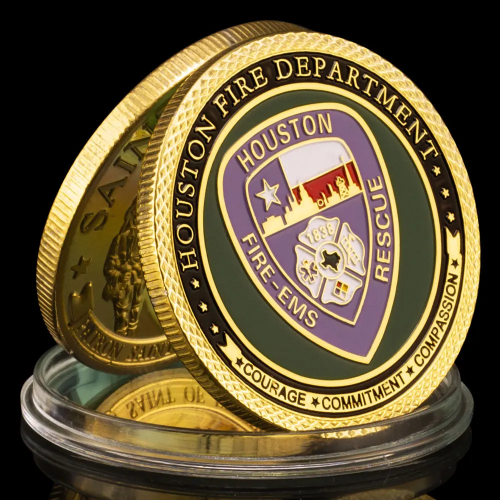 Houston Fire Department Gold-Plated Commemorative Souvenir Coin - Saint Florian Edition