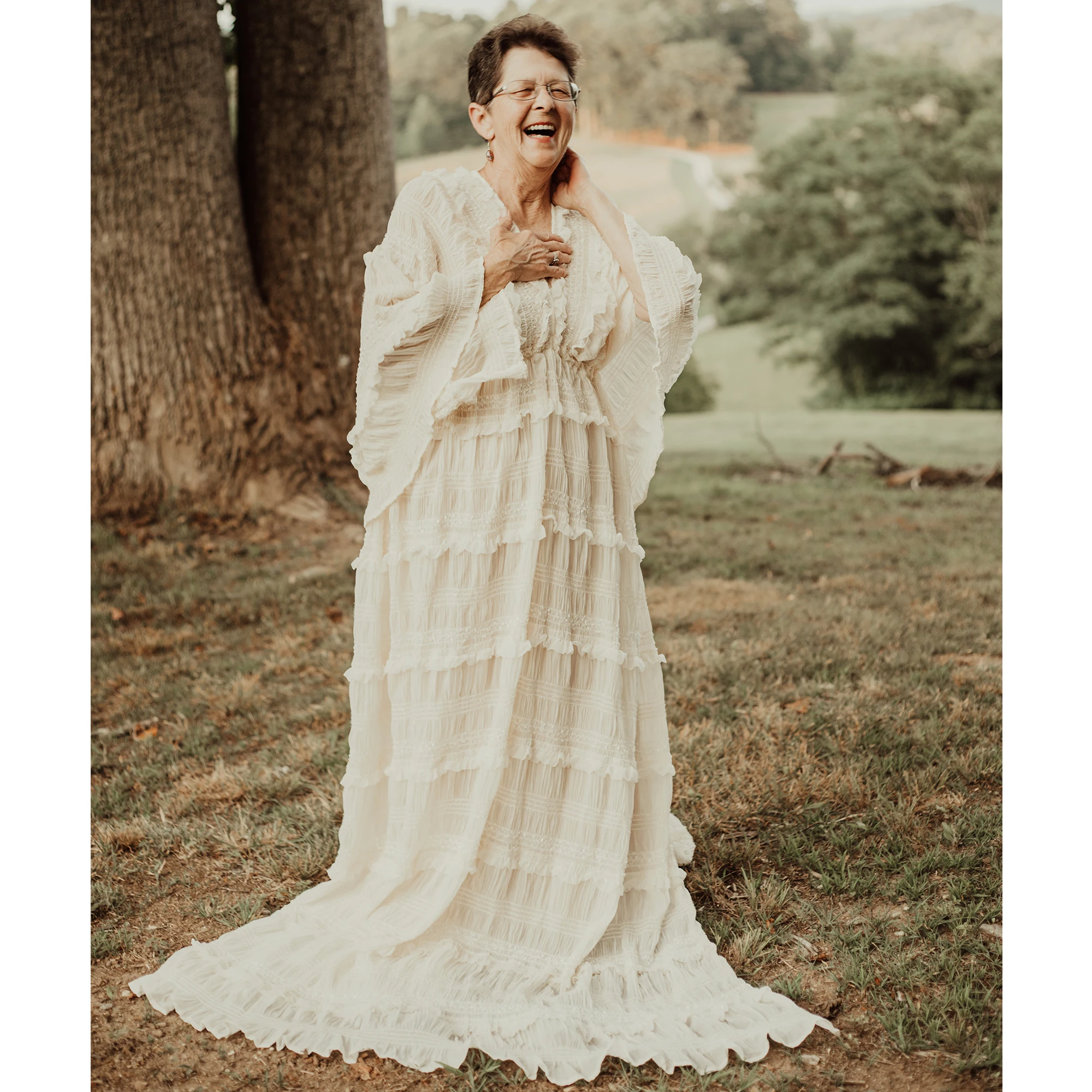 Don&Judy Bohemian Maternity Wedding Dresses Elegant Ruffles Pleated Chiffon Beach Party Bride Long Gown Rustic Vestidos De Novia 4
