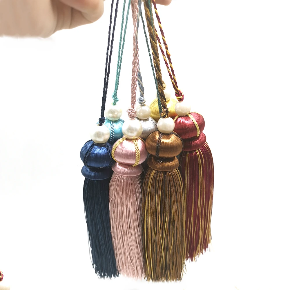 1Pc Tassel 18CM Polyester Key Tassels with Loop Pearl for tassel fringe,tassel decoration,tassel accessories,tassel trim