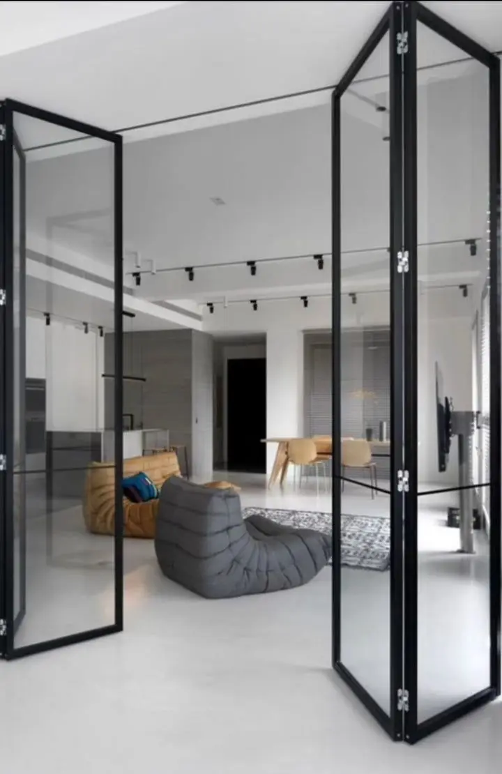 Accordion Type Folding Door Outdoor Multi Locking Folding Patio Doors Metal Frame Exterior Vertical Bi Aluminum Doors