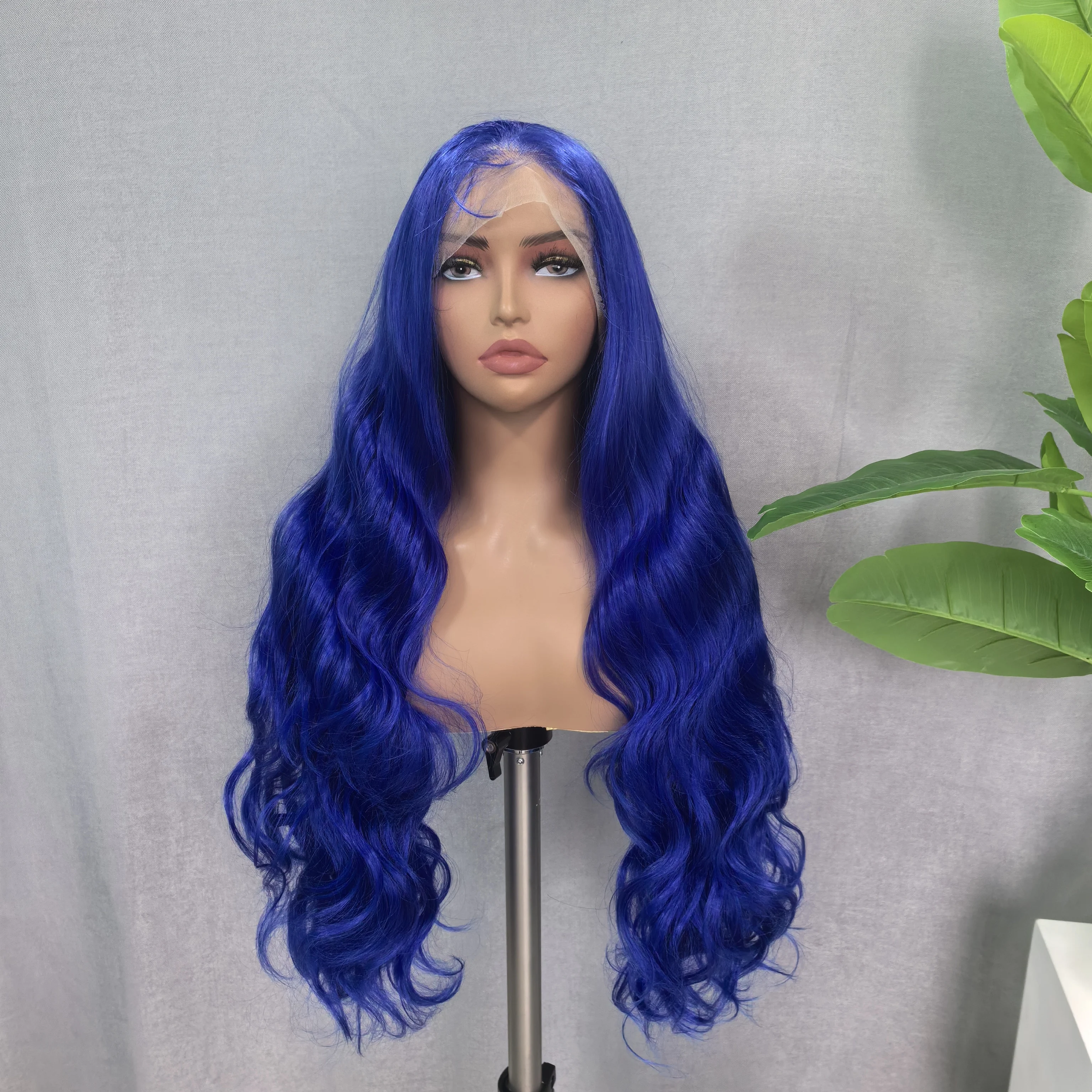 

X-TRESS Blue Free Part Wigs Long Wavy Natural Synthetic Transparent Lace Front Wigs for Black Women Daily Party Heat Resistant