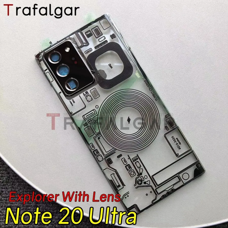 Clear Glass Back Cover For Samsung Galaxy Note 20 Ultra Battery Cover Panel Rear Housing Case Camera Lens Replacement camera lens cover,phone back cover,glass phone back cover,phone camera lens,glass battery cover,samsung phone case