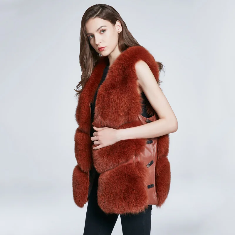 True Fox Fur Whole Skin Warm Fur Vest Coat Women's Fur Medium Long Fur One Piece Shoulder Sweater