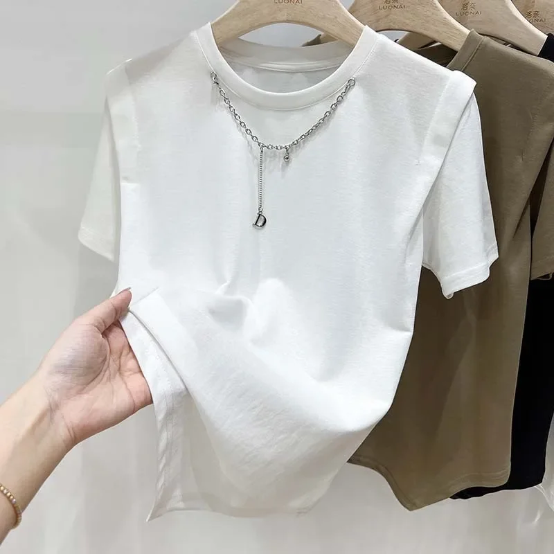 

Short-sleeved t-shirt women's summer 2023 new patchwork irregular hem design feeling loose show thin blouse woman GRAY22