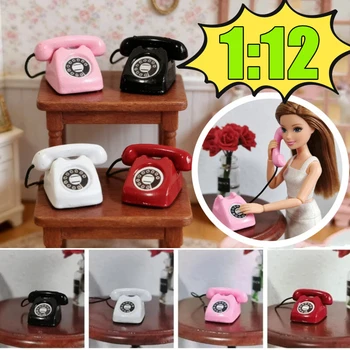 Nuovo Telefono in Miniatura 1:12 per Casa delle Bambole, Modello Vintage Simulato, Telefono Rotativo in Miniatura per Arredamento Casa delle Bambole