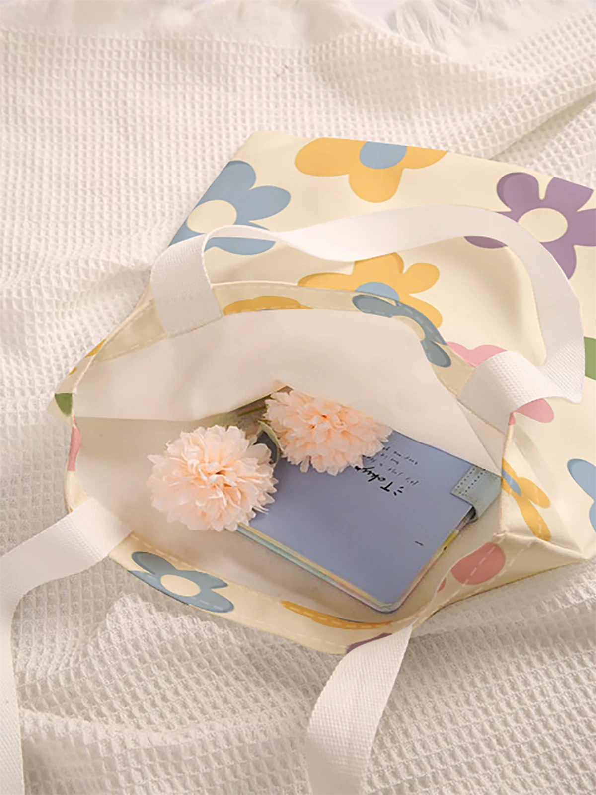 Flower pattern printed casual handbag, reusable fashionable backpack, multifunctional handbag, canvas shopping bag