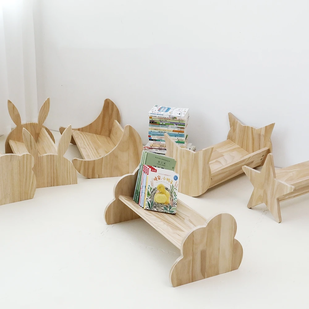 Solid wood children's small bookshelf floor baby cartoon picture book shelf animal shape kindergarten desktop storage