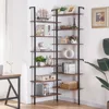Corner Bookshelf,12-Tier L Shaped Bookshelf, Double Wide Corner Wall Mount Bookcase with Metal Frame and Wood, Modern I 3