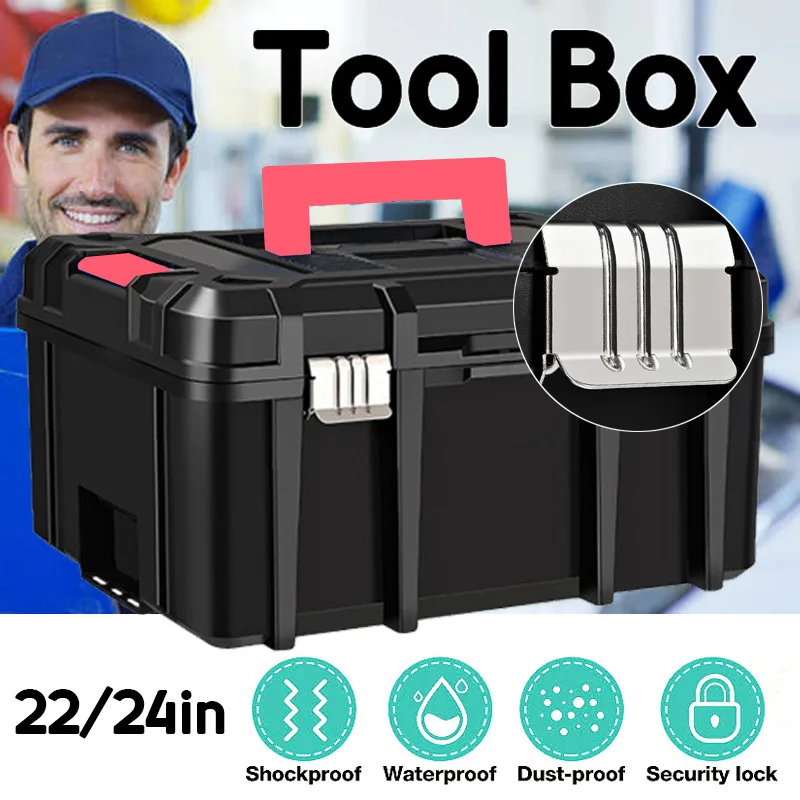 Large Capacity Tool Box Multifunctional Household Portable Tool Box 22/24inch Hardware Car Organizer Storage