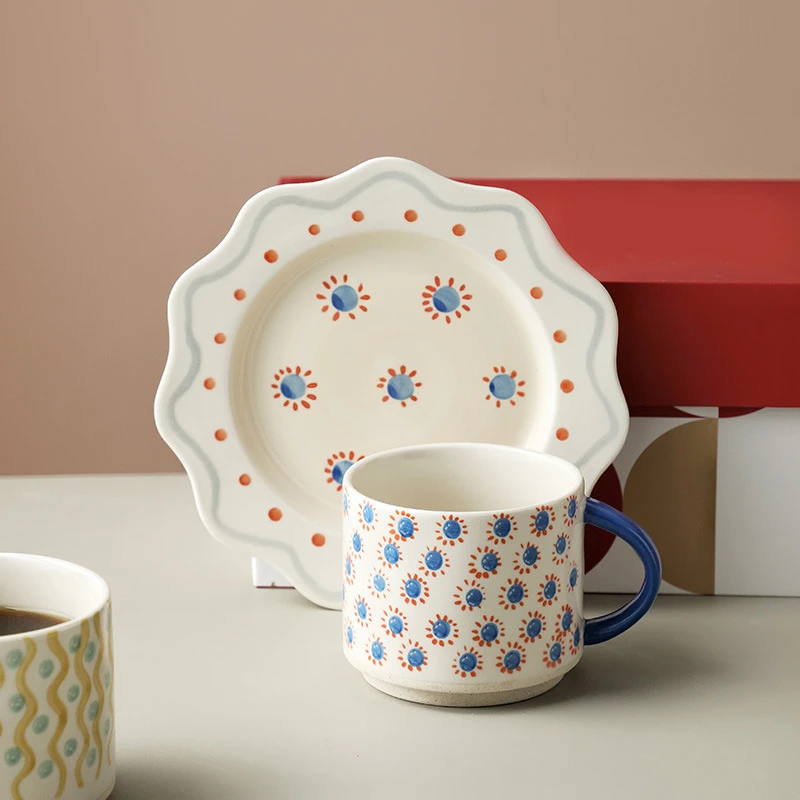 Porcelain Cup for Luxury Coffee, Ceramic Hand-painted Small Flowers, Afternoon Tea Mug, Saucer, Dinnerware, Korean Ins