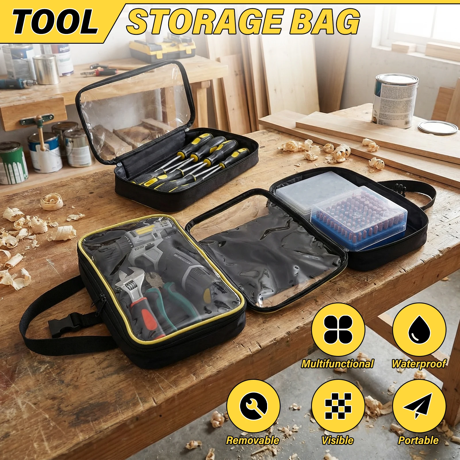 헤비듀티 롤업 공구 가방 탈부착 가능한 파우치가 있는 다기능 공구 가방 공구 정리 및 보관을 위한 전기 기술자용 공구함