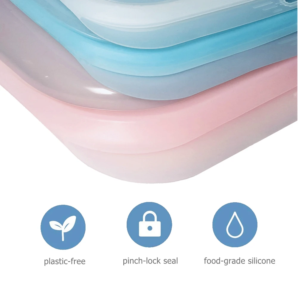 Eco-Friendly Silicone Reusable Food Storage Bags - Airtight & Versatile for Snacks and More (3-Pack)
