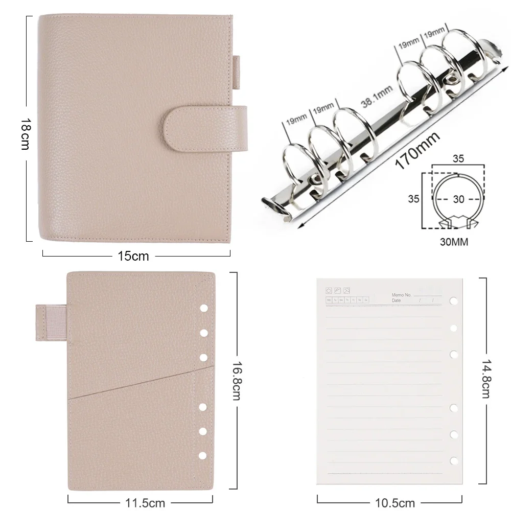 Moterm Luxe 2.0 A6 Size Rings Planner with 30 MM Rings Binder Genuine Pebbled Grain Leather Notebook Diary Agenda Organizer 3