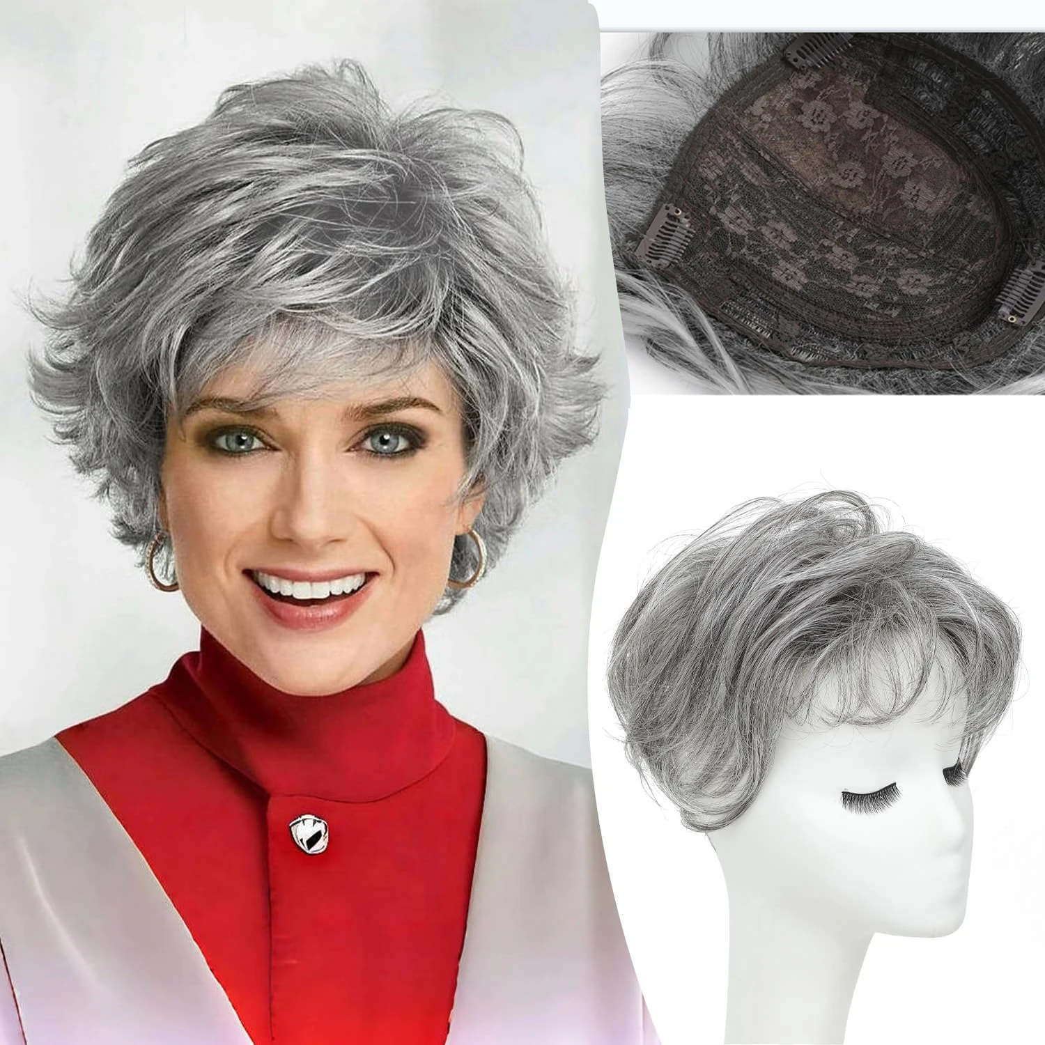 Hair Toppers for Women Short Hair Toppers with Bangs 7" x 7" Cut Short Hair Toppers for Women with Thinning Hair SyntheticTopper