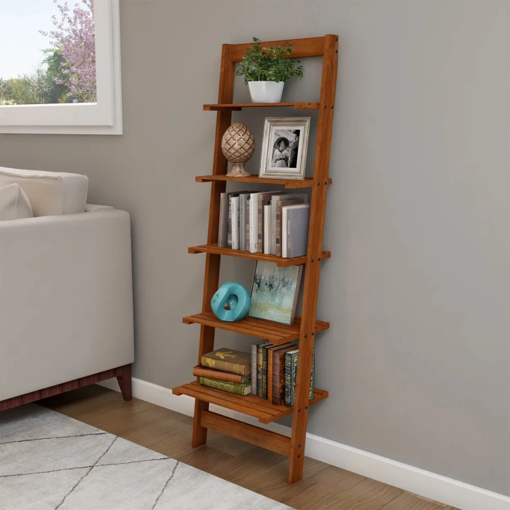 

5-Tier Bookshelf - Leaning Ladder Shelf for Display