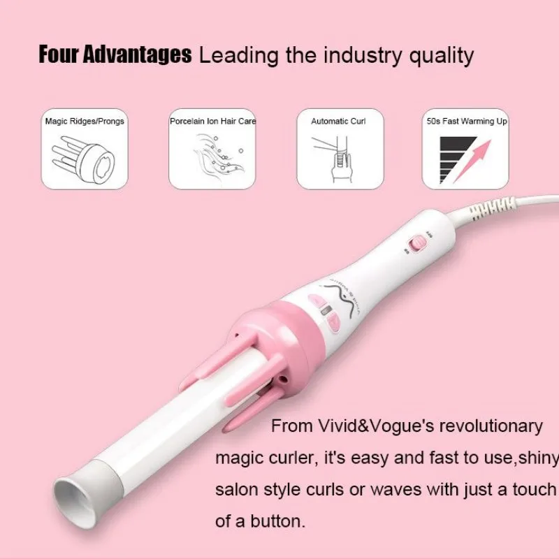 Vivid&Vogue 28mm magic curler set pink automatic curler lazy with free hair clip comb (VAV-022B authentic)