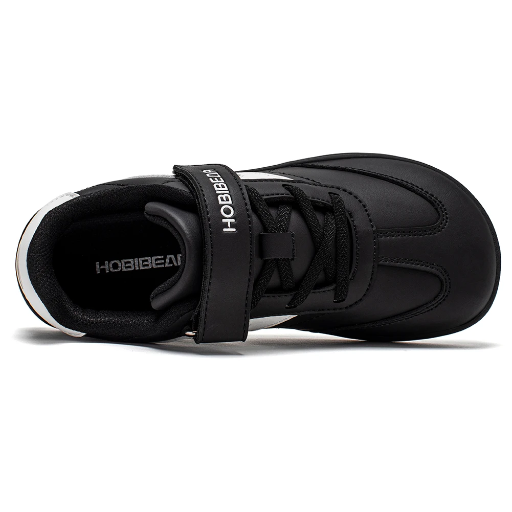 حذاء HOBIBEAR كبير للأطفال حافي القدمين بمقدمة واسعة وحلقة ربط حذاء رياضي من الجلد الاصطناعي مانع للانزلاق بدون قطرة حذاء مريح خفيف الوزن