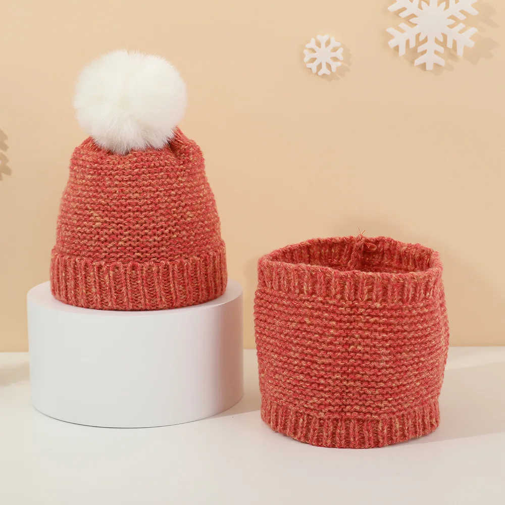 Infant Hat Scarf Set Winter Solid Color Ear Protection Warm Baby Outdoor Hats Children's Scarf Fur Ball Beanies For Kids