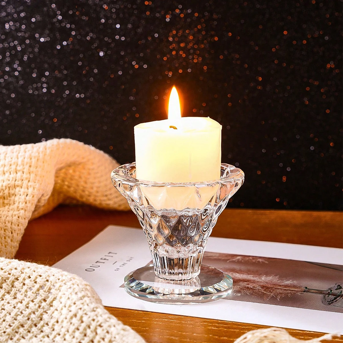 1PC, transparent glass material candlestick, interior decoration candlestick, home life decoration, pure handcrafted art