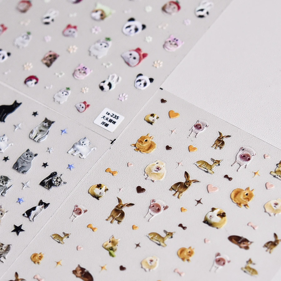 Dog Cat Animal Bunny 3D Soft Embossed Relief Self Adhesive Nail Art Stickers Manicure Decals