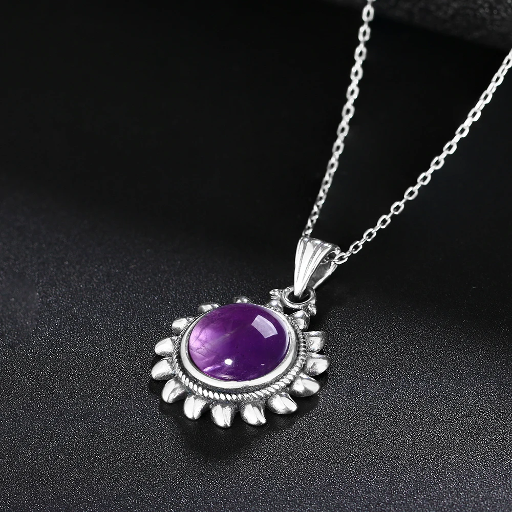 Pendant Necklace Silver Necklace Nasiya Natural Amethyst Necklace Sterling S925 Silver Vintage Type Natural Gemstone