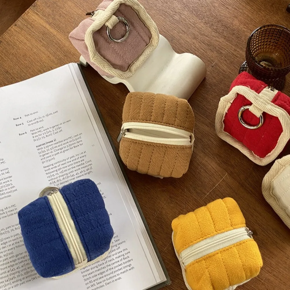 Simple Portable Nylon Coin Purse Square Embroidery Earphone Bag Zipper Korean Style Mini Storage Bag Travel