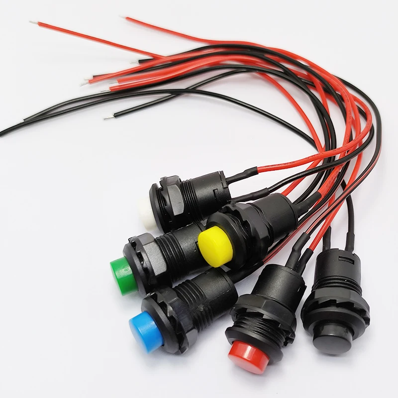 6pcs DS-428/427/425 round button switch with cable 15CM with locking self-locking non-locking self-resetting button 12MM