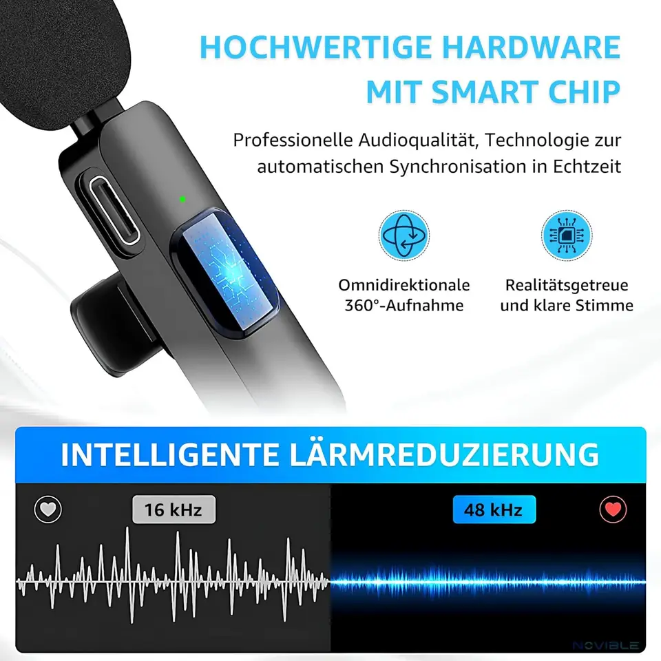 Microfono Lavalier Wireless Per IPhone - Plug & Play, Con Riduzione Rumore, Per Video, YouTube, Podcast - Foto 5