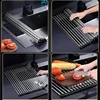 Foldable Kitchen Dish Drying Rack Stainless Steel Bowl Fruit Vegetable Dish Holder Sink Roller Organizer Basket Racks Tool 3