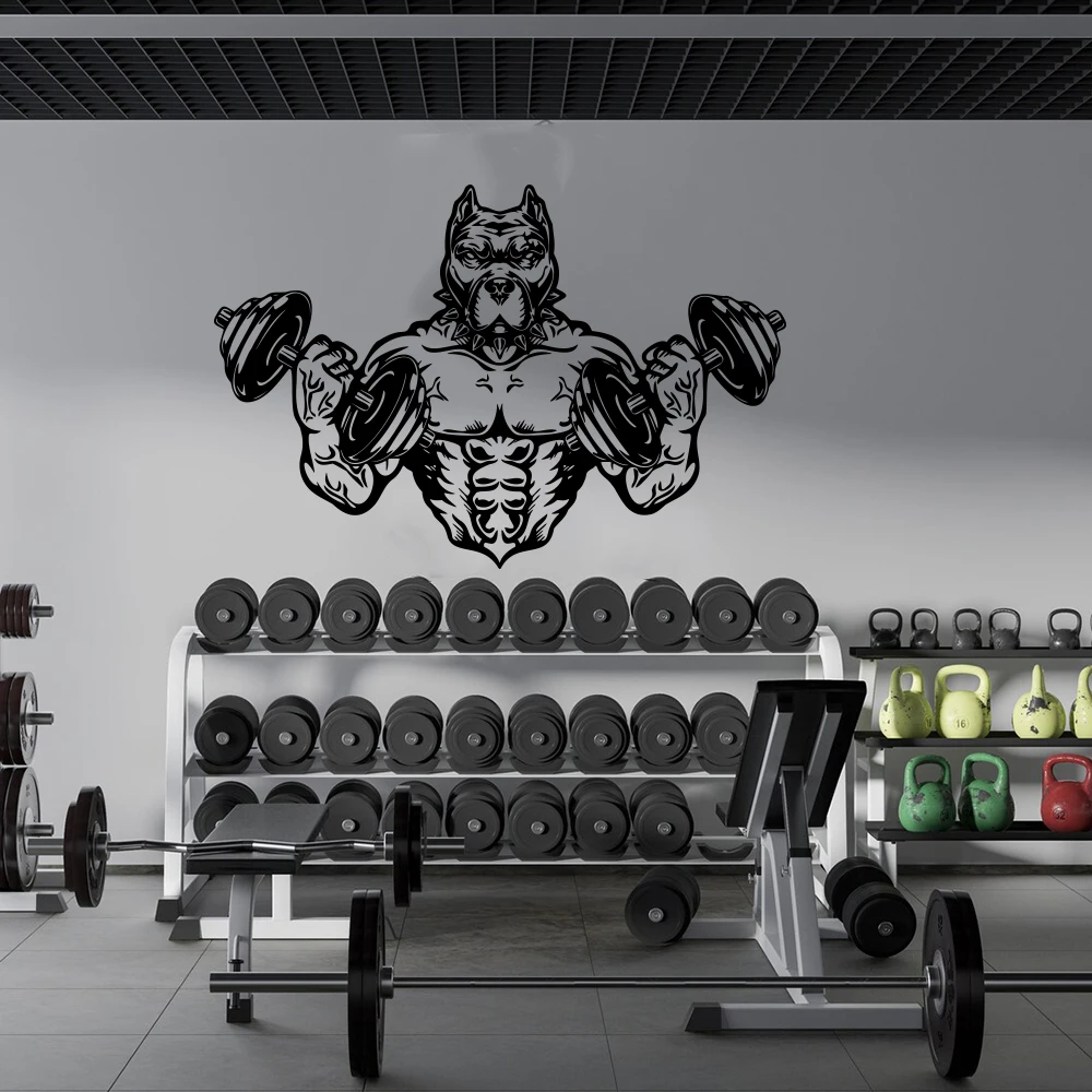 Pitbull Body Builder Gym Wall Sticker Decalcomania Wild Dog Strong Build Animal Muscle Man Gym Fitness Crossfit Decor