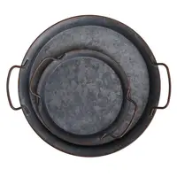 1PC Retro Metal Plate With Handle Round Wrought Vintage Storage Bread Serving Tray Handcrafted Home Decor 1