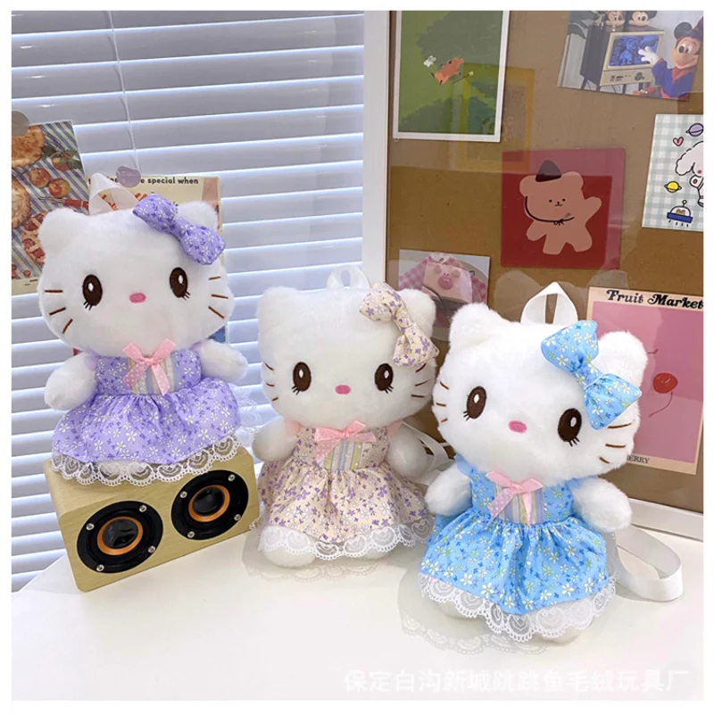 

Kawaii Sanrioed Anime Cartoon series HelloKitty Cute Soft plush Double shoulder Toy Backpack Girl Festivals Small gift