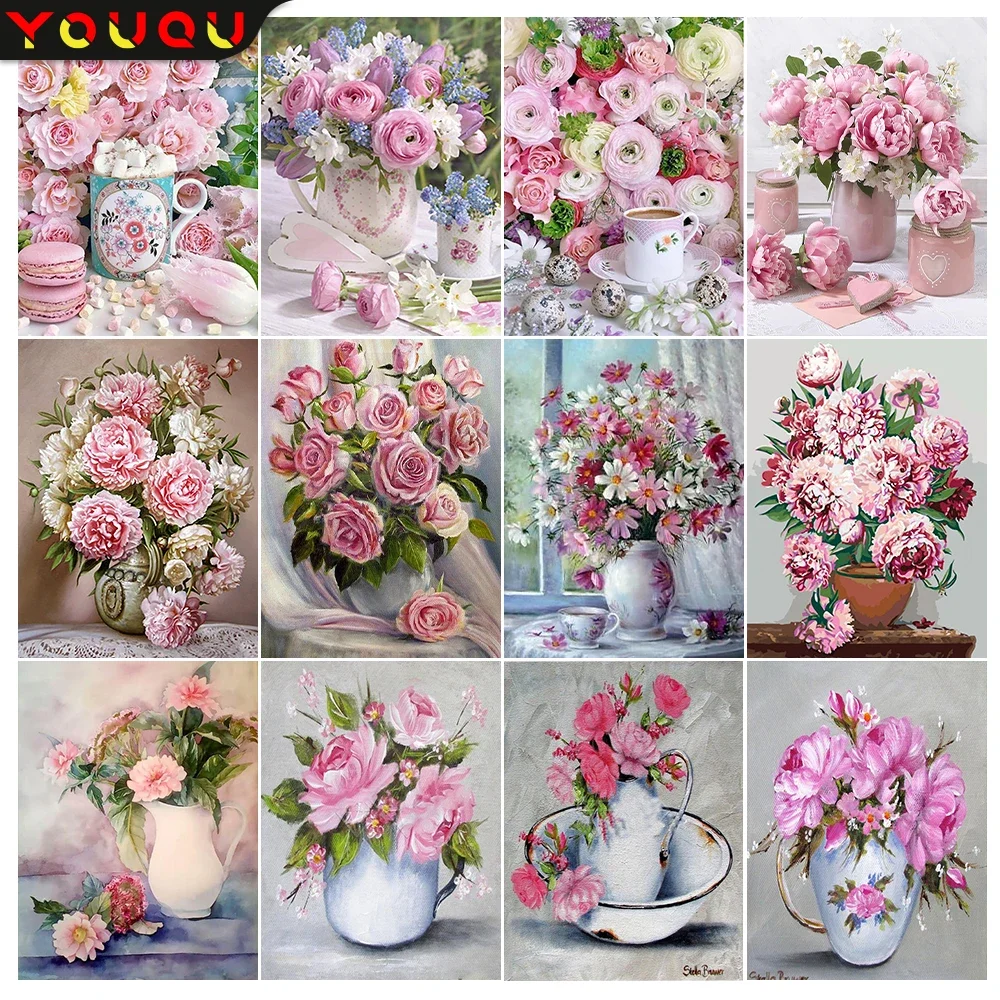 

YOUQU алмазная живопись DIY 5D, мозаика, картина, розовый цветок, алмазная вышивка, вышивка крестиком, искусство