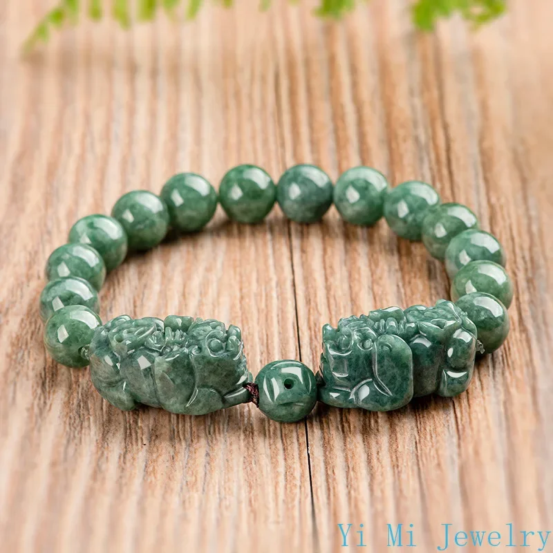 

Burmese Jade Pixiu Bracelets Jadeite Jewelry Carved Natural Chinese Gifts Bead Gemstones Stone Luxury Charms Charm Women Green