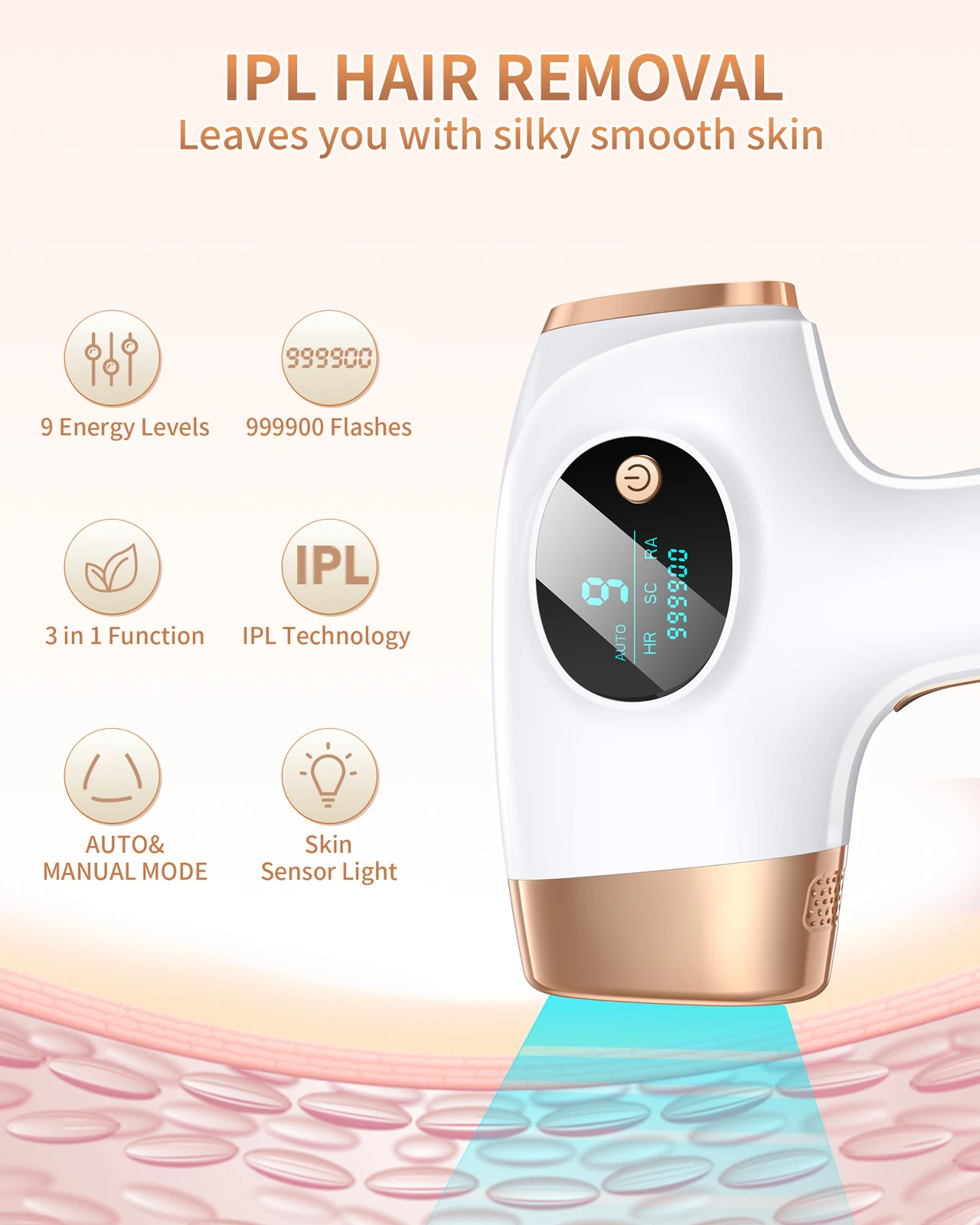 IPL Hair Removal Laser 999999 Flashes 3 in 1 Permanent Painless Epilator Whole Body Treament at Home Hair Remover For Men Women 5