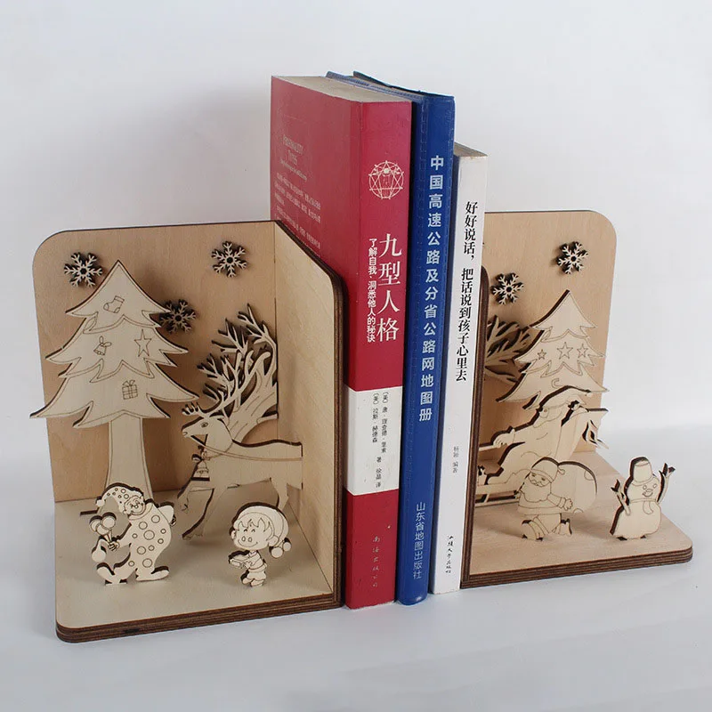 3D Creative Puzzle Bookends Basswood Father Christmas Style DIY  Three-dimensional Bookends Tabletop Storage Supplies - AliExpress