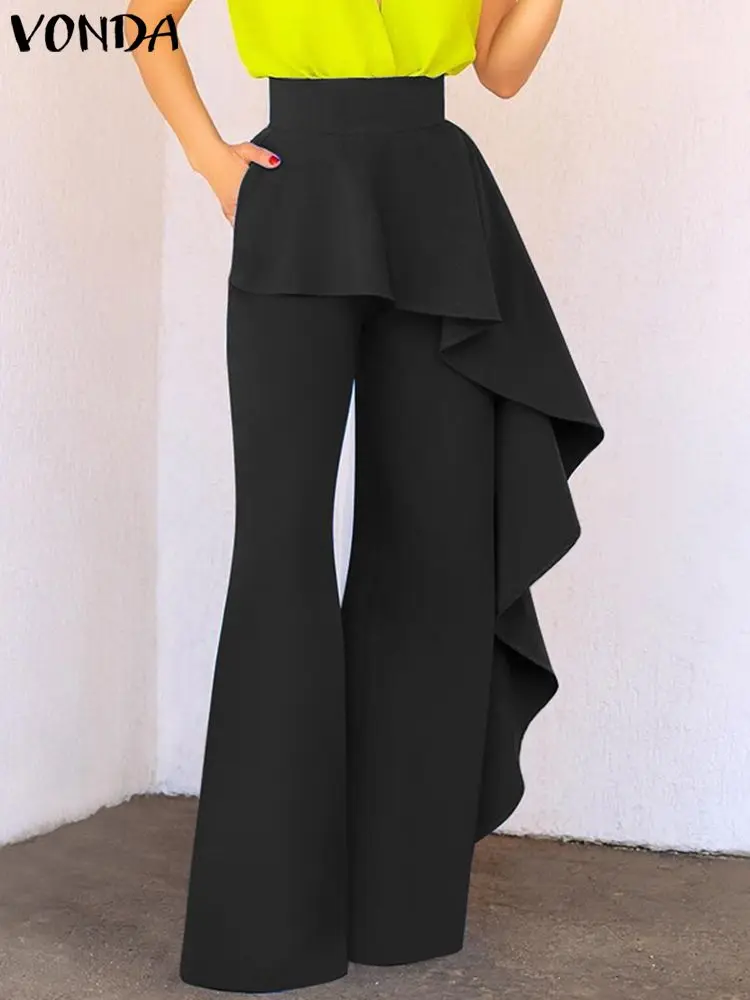 

Брюки VONDA женские с оборками, повседневные широкие модные однотонные длинные штаны с завышенной талией, с карманами, большие размеры, лето 2023