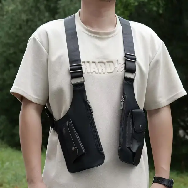 Sac de pêche tactique multi-poches à double bandoulière, anti-vol, imperméable en PU, multi-usages, sacs bandoulière pour hommes 1