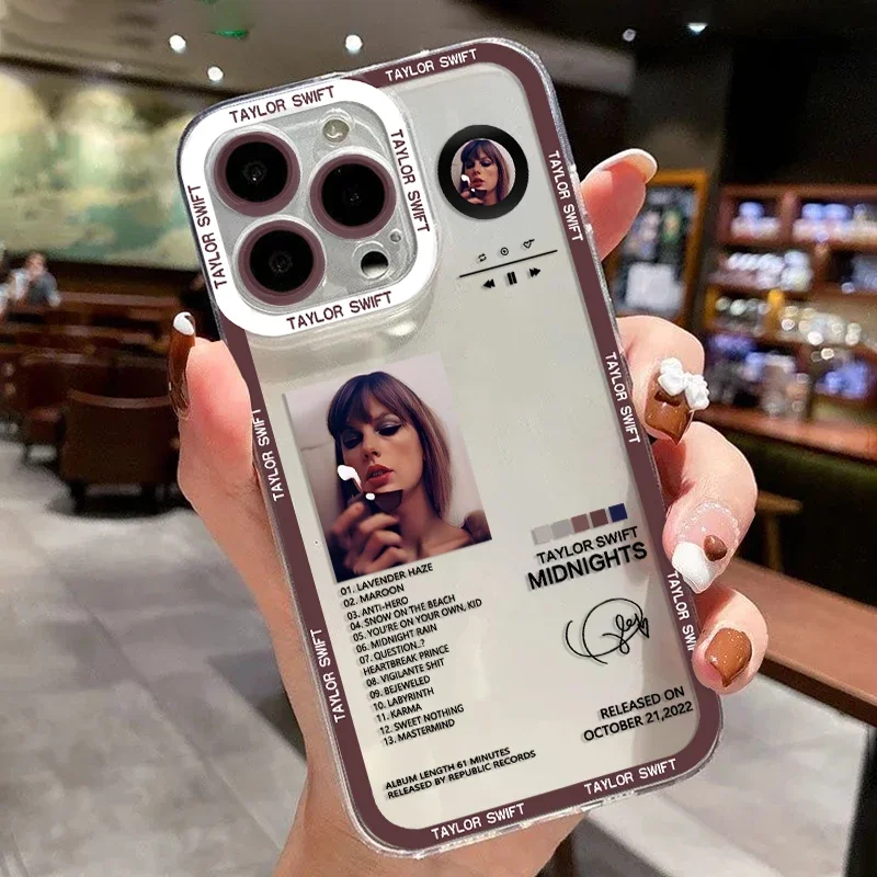 thumbnail image 1 of Funda de teléfono S-Swift Singer T-Taylor para Samsung S25 S24 S23 S22 S21 S20 S10 FE Note20 Note10 Plus Ultra Lite 5G TPU suave transparente, 1 of 5