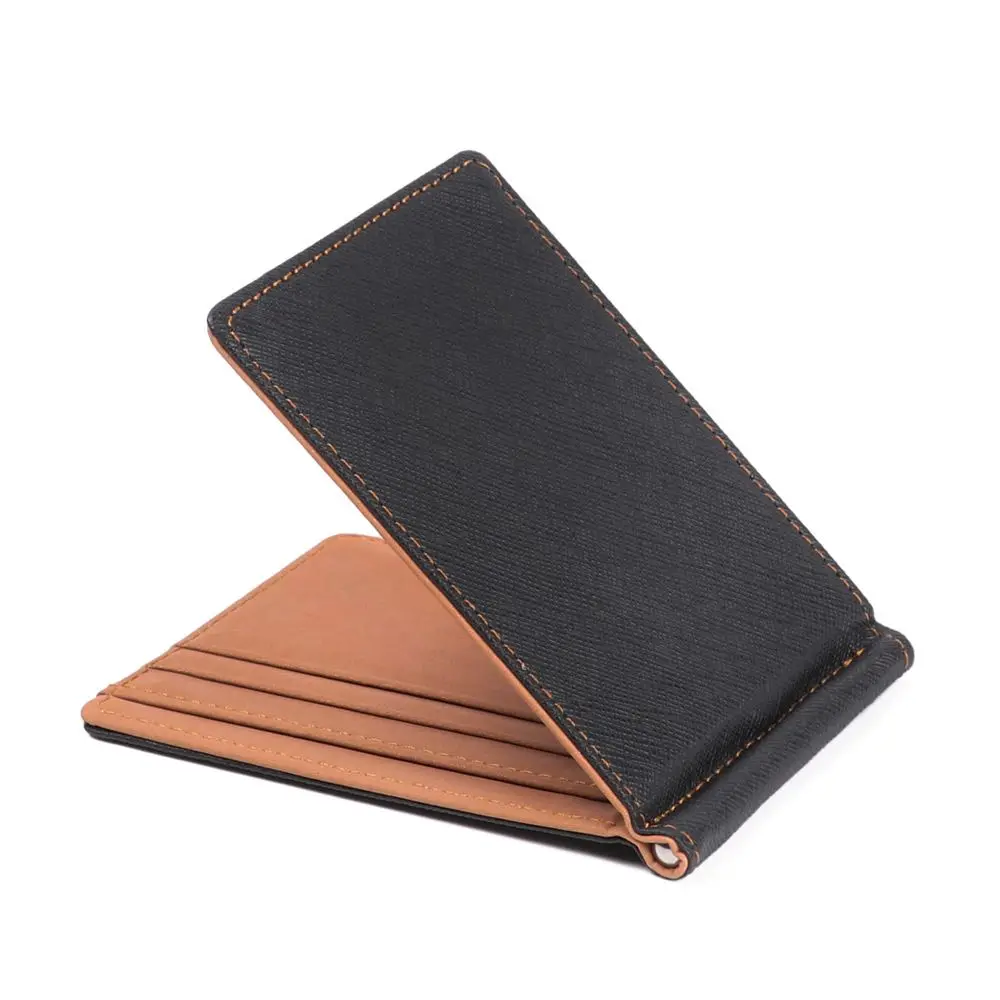 PU Leather Men Wallet ID Card Holder Money Clips Sollid Thin