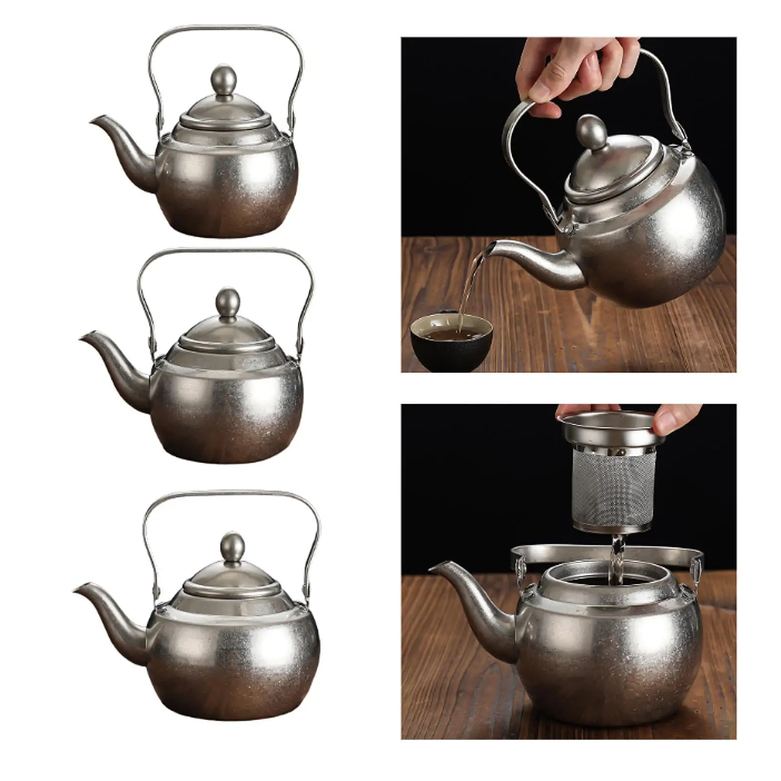 Thick stainless steel teapot with handle, portable, with removable infuser, Thick stainless steel teapot with handle, portable, with removable infuser,
